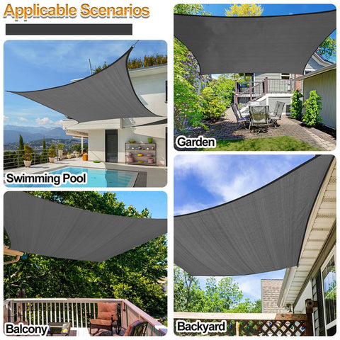Dark Grey Sun Shade Sail 10x14 Rectangle Canopy For Patio And Backyard, HDPE 185GSM Fabric Blocks Up To 95 Percent UV