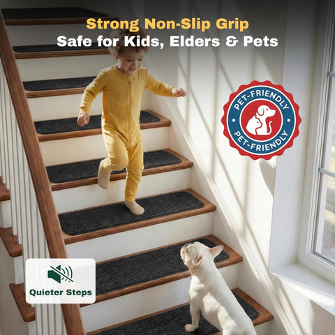 8 By 30 Inch Grippy Non Slip Carpet Stair Treads 15 Pack With Reusable Adhesive Beige Slip Resistant Indoor Runner For Kids Elders And Pets Safe Stairs And Hallways Great For Everyday Home Use