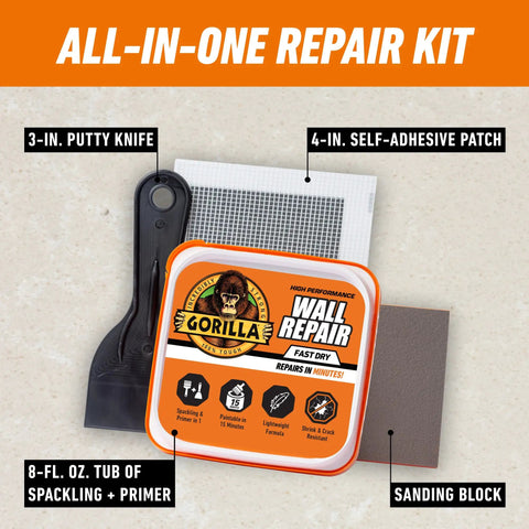 Heavy Duty Wall Repair Kit With Spackling And Primer 8 Oz Tub For Patching Small And Large Holes In Walls And Ceilings