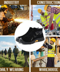 Men's Slip On Steel Toe Welding Work Boots With Hook And Loop Closure Rugged High Top Safety Boots For Welders in various work settings.