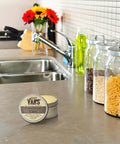 All Natural Beeswax Countertop Care For Soapstone Slate Concrete Composite And Wood Butcher Block Surfaces Food Safe 6 Oz Tin on kitchen counter