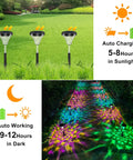 8 Pack Solar Pathway Lights Outdoor Color Changing And Warm White Waterproof Garden LED Landscape Lighting showcasing charging and lighting effects