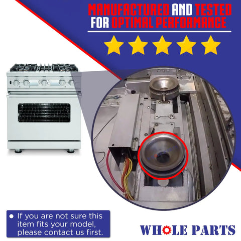 Image of Upgraded Top Front Burner Assembly Replacement PA080037 for select gas ranges, showing positioning and installation details.