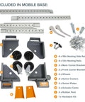 Components of Adjustable Universal Mobile Base For Heavy Tools And Equipment Up To 400 Lbs shown in packaging