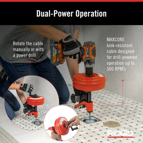 Power Spinner Drain Cleaner With AutoFeed Self Feed Cable For Drill Powered Operation clearing shower drain.