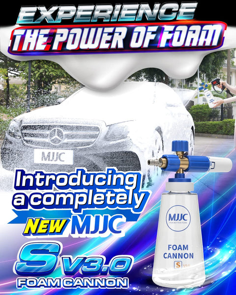 Foam Cannon S V3 With Beefed Up Thick Snow Foam Technology And Quarter Inch Quick Connector For Pressure Washer displayed with foamy car