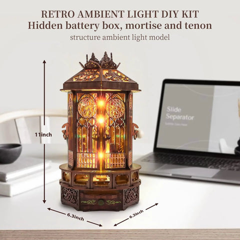 3D Wooden Puzzle Night Light With RGB Ambient Glow Walnut Wood Sculptural Decor For Day And Night Easy 4 To 6 Hour Assembly Dope Cozy Vibe Lighting For Adults Modern Home Accent Lamp, 11-inch walnut wood lantern