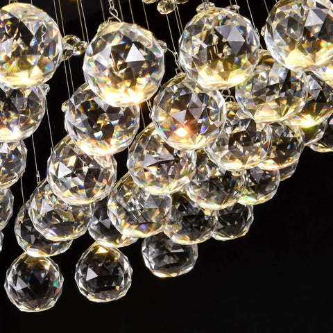 Close-up of K9 crystals on Modern K9 Crystal Chandelier Light Fixture With 8 Lights Raindrop Chandeliers In An S Shaped Flush Mount Ceiling