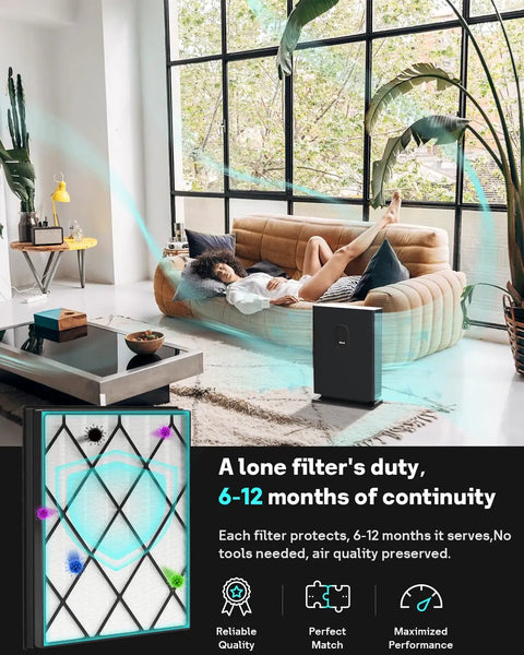 Shark Air Purifier 4 H13 True HEPA Filter Replacement in a modern living room near a window.