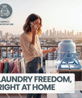 Compact Manual Portable Washing Machine For Apartments And Rvs No Hookups Required Countertop Mini Clothes Washer in use on balcony.