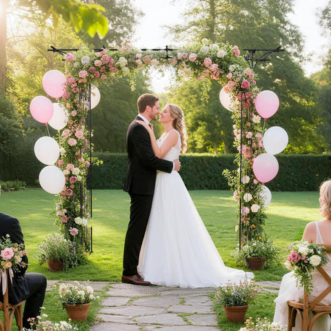 Wedding under Sturdy Steel Garden Archway For Weddings And Yard Vibes, Multi Purpose Arbor With Lattice Side Panels For Climbing Plants