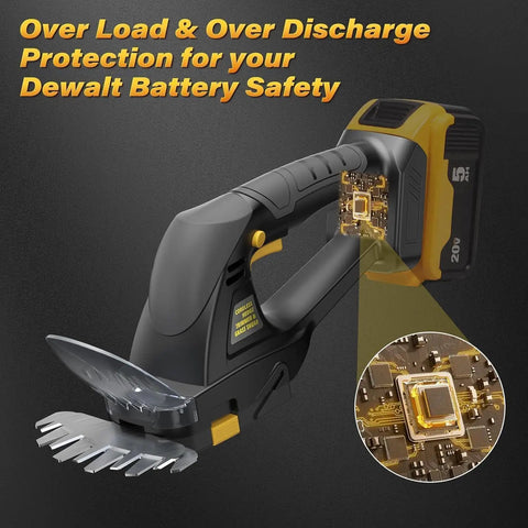2-In-1 Cordless Hedge Trimmer And Grass Shear Tool Only, 20V Max Battery Compatible, showing battery protection feature, black.