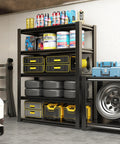 Heavy Duty 72 Inch Garage Shelving Unit With 2,500 Lbs Capacity, 5 Adjustable Tiers, Metal Storage Racks For Workshop, Basement And Home Office, Durable Steel Construction, Easy Assembly, Max 500 Lbs Per Shelf, black steel garage rack with tires and tools