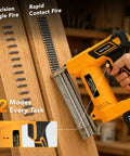 Badass Cordless Brad Nailer 18 Gauge Electric Nail Gun 21V Rechargeable Portable Nailer Kit shown in action on wood.