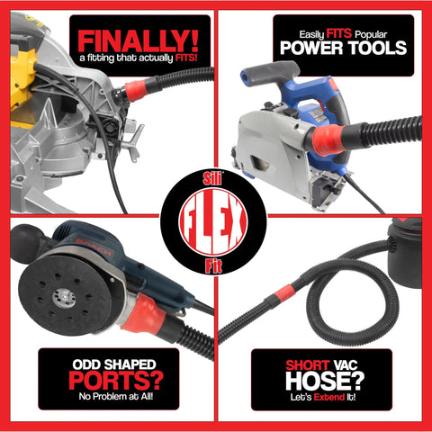 10 Foot Dust Collection Hose Kit With 8 Attachments For Most Power Tools And Shop Vacuums, Sili Flex fittings shown on various tools