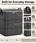 Rock Solid Heavy Duty Foldable Storage Cubes With Secure Snap Lids And Reinforced Carry Handles For Super Roomy Home Organization and Bulky Linen Transport Gear, black fabric, structured design, two-way zipper.