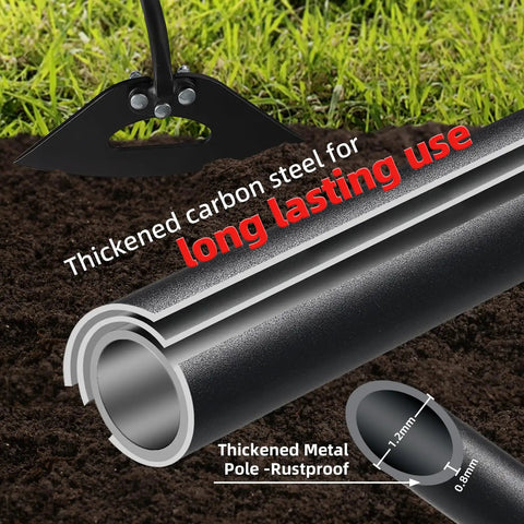Garden Hoe Weeder Removal No Nonsense Heavy Duty Weed Tool For Gardening 55 Inch, showing thickened carbon steel and hollow blade