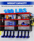Beefed Up Heavy Duty Power Tool Organizer Wall Mount Rack With Four Levels And Eight Drill Holders For Cordless Tools 180 Pound Capacity Garage Shop Workbench Storage Solution.