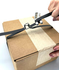 Securing a box with Portable One Half Inch Polypropylene Strapping Kit With Mini Coil Tool And Buckles, 3000 Ft Poly Strapping