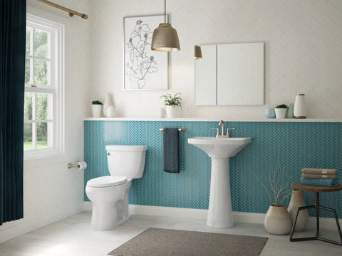 Modern bathroom with Bathroom Medicine Cabinet With Mirror, Double Beveled Doors, recessed wall mount above sink and toilet
