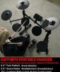 User playing Electric Drum Set for Beginners With 150 Sounds and Quiet Pads 2 Pedals Ready To Jam Throne Sticks