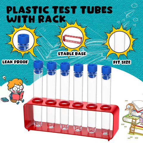 Two Sets Clear Plastic Test Tubes With Rack And Caps 6-Hole Holder For Party Decor Science Experiments Shot Tubes And Candy Favors