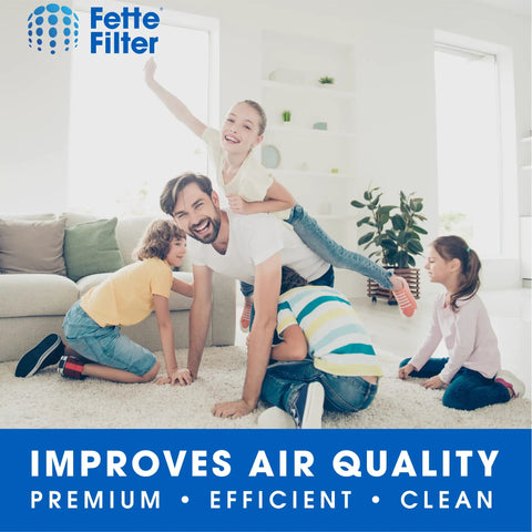 Family playing in living room, promoting air quality improvement with Fette Filter. Top Notch HEPA Filter Kit For Honeywell InSight HPA5200B And HPA5250 Air Purifiers With True HEPA Replacement Filters And Carbon Pre Filters Includes Two Replacement HEPA Filters And Two Carbon Filters For Easy Fresh Air.