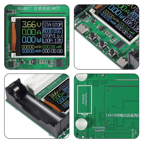 Digital 18650 Battery Capacity Tester Module With 1.77 Inch LCD Display For Li Ion Cells, Measures Capacity Internal Resistance Voltage Current And Power, Type C Power Input, Ideal Battery Health Detector. 1.77-inch LCD PCB view