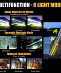 Image showing 6 light modes of the 2 In 1 Rechargeable Camping Lantern And Flashlight With 6 Mode LED for various scenarios.