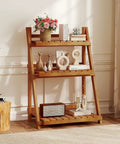 Foldable 3 Tier Ladder Plant Stand Made Of Solid Wood For Indoor Outdoor Use in corner displaying decor and books