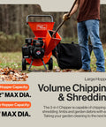 Heavy Duty Wood Chipper Shredder Mulcher 7HP 3 Inch Capacity 3 In 1 Multi Function Yard Debris Crusher With Side Chute And Leaf Mulch Attachment