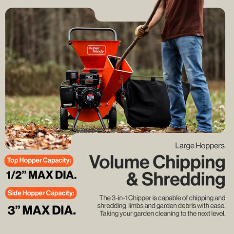 Heavy Duty Wood Chipper Shredder Mulcher 7HP 3 Inch Capacity 3 In 1 Multi Function Yard Debris Crusher With Side Chute And Leaf Mulch Attachment
