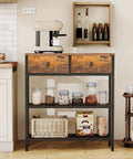 Ultra Slim 29.5 Inch Console Table With 3 Tier Storage, Two Fabric Drawers, Rustic Brown And Black in kitchen setup