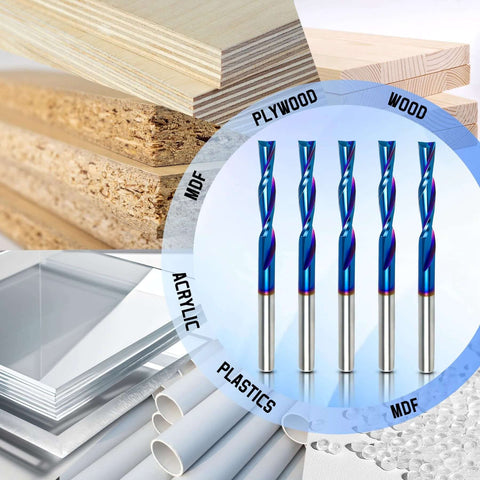 Front view of HQMaster downcut router bits set, 1/8" shank, tungsten carbide, 5-pack