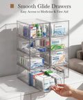 Eight Pack Clear Stackable Storage Drawers Hella Durable Water Resistant Desktop Organizer For Cosmetics And Craft Gear Helping You Keep Your Space Totally Snazzy, organized with medicine and first aid supplies.