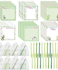 Majiang Themed Gift Set With Panda Bamboo Sticky Notes And Pens 24 Self Adhesive Notepads In White And Green Chinoiserie Design