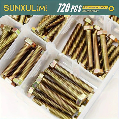 Heavy Duty M4 M5 M6 Bolts and Nuts Kit With Hex Socket Head Cap Screws Alloy Steel Fasteners Plus Flat and Lock Washers For DIY Projects Garage Auto Repairs Pro Grade Set, 720 pcs