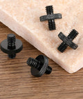 Four Pack One Quarter Inch Male To One Quarter Inch Male Tripod Screws on marble surface, precision stainless steel hardware.