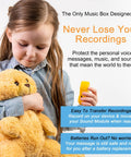 Girl holding a teddy bear with a Plug And Play MP3 Sound Module For Stuffed Animals With Extended Two Hour Recording Time.
