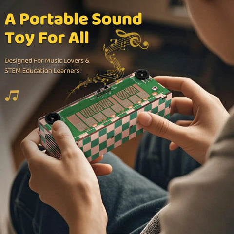 DIY Portable Music Synth Kit With 8 Key Touchpad, Easy 10 Minute Assembly, Intro Instrument For Kids Teens And Adults, STEM Gift For Musicians, Dope Toy For Creative Play And Learning, handheld green 8-key DIY synth kit