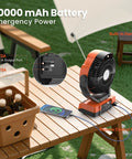 20000mAh Battery Powered Camping Fan With Four Speeds, 110 Hours Of Cool On Low, USB Rechargeable Desk Fan on table