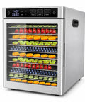 Big League 12 Tray Commercial Food Dehydrator Machine 800 Watts Dries Up To 30 Pounds No Sweat In One Fast Batch with colorful fruits.