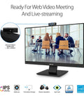 24 Inch Business Monitor With Full HD 1080P IPS Frameless Design Built In 2MP HD Webcam Mic Array And Stereo Speakers For WFH And Video Conferencing Eye Care DisplayPort And HDMI Black displaying a video conference.