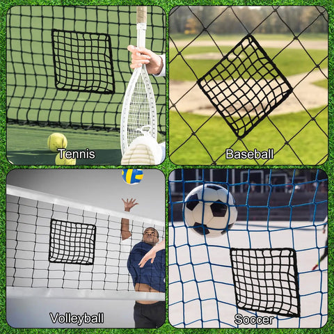 6 Pack Universal Sports Net Repair Kit With 100 Nylon Zip Ties And 20x20cm Net Patches For Soccer Hockey Football Golf Baseball Nets And Batting Cages Quick Fix used in tennis, baseball, volleyball, and soccer nets.