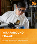 Worker wearing V30 Nemesis Safety Glasses With Copper Blue Shield Lenses, Anti Fog Coating, Lightweight Black Frame in industrial setting