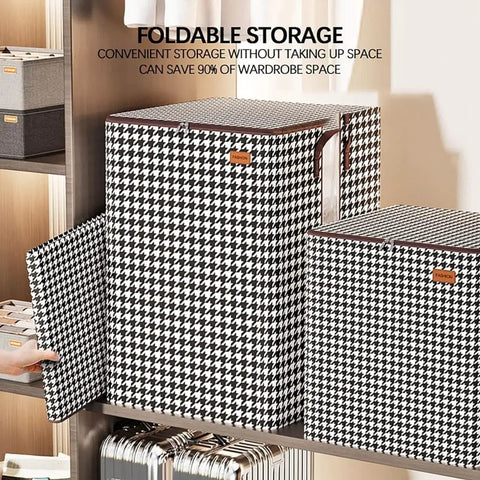 Heavy Duty 180L Collapsible Storage Bag Lowkey Spacious Design Holds All Your Duds And Bulky Quilts Straight Up Saves Room with houndstooth pattern.