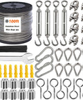 1/8 Inch Stainless Steel Wire Rope Kit With 100 Feet Vinyl Coated Cable, M5 Turnbuckles, Clamps, Thimbles, Hooks, Anchors