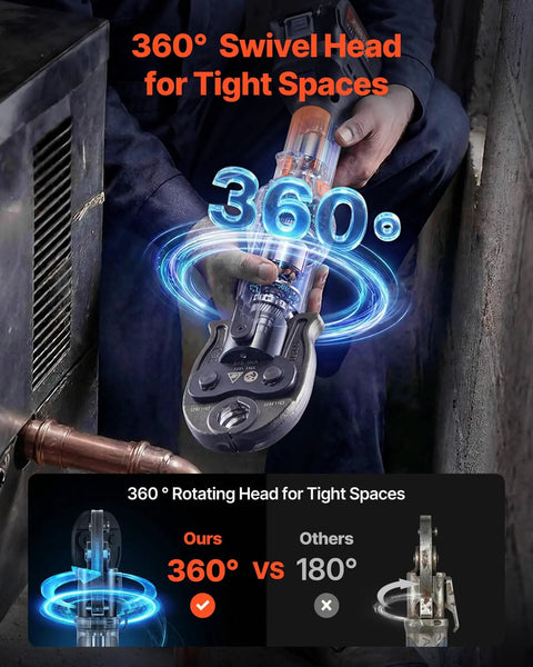 Beast 18V Electric Pipe Crimping Tool with 360 Degree Rotating Head in use for copper pipes