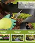 No Dig Landscape Edging Kit showing flexibility and a hand with gloves using scissors on HDPE material