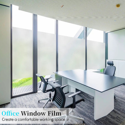 Office with Frosted Glass Window Privacy Film Static Cling For Home And Bathroom Soft Light Diffusion UV Blocking And Anti Glare Day And Night Privacy Window Covering 17.5 Inch By 78.7 Inch